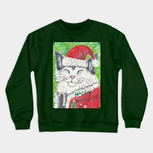 Happy cat in Santa hat Crewneck Sweatshirt